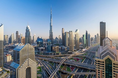 Dubai skyline, Burj Khalifa tallest building in the world, United Arab Emirates, Asia