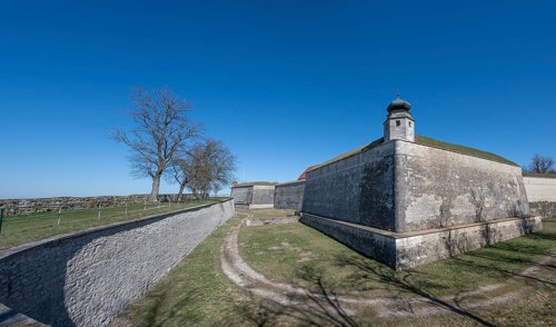 Fortress wall and moat of the Hohenzollern fortress Wülzburg, a historic Renaissance fortress,
