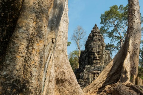 Tor tor with huge faces to Angkor Thom, Angkor Wat, Angkor, UNESCO World Heritage Site, Siem Reap,