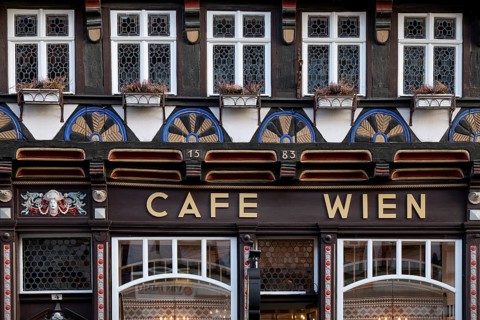 Half-timbered house from 1583, listed building, Cafe Wien, Old Town, Wernigerode, Harz,