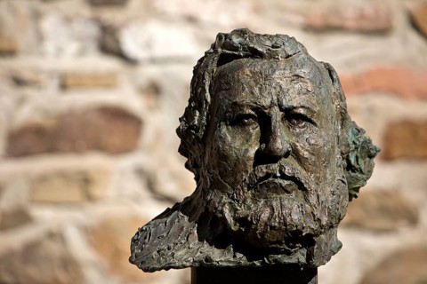 Portrait head Carl Vogt by Thomas Duttenhoefer, bronze, green patina, Giessener Köpfe, Altes