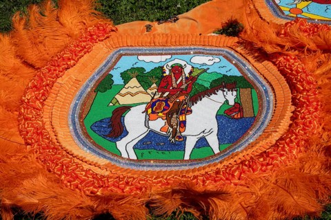 New Orleans, Louisiana - Detail of a costume worn in the Mardi Gras Indians' Super Sunday parade.