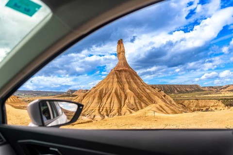 Exploring the breathtaking landscape of bardenas reales natural park in navarre, spain, admiring a