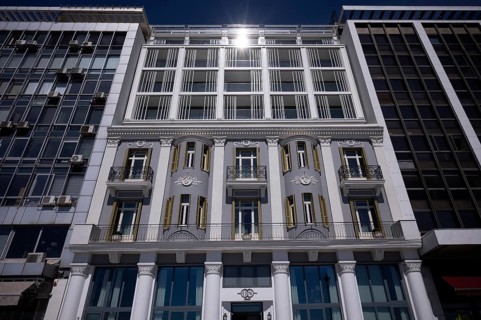 Facade of the Olympos Naoussa residence, Thessaloniki, Macedonia, Greece, Europe