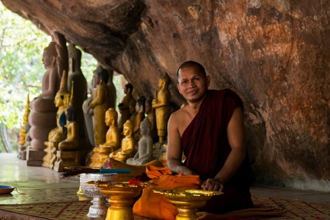 Buddhist monk, Preah Ang Thom Temple, Phnom Kulen National Park, Siem Reap, Cambodia, Asia