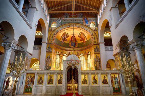 Interior view of Hagios Demetrios Church, also known as Agios Dimtrios or Demetrios Basilica,
