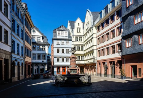 New Old Town, Hühnermarkt with Friedrich Stoltze Fountain, Frankfurt am Main, Hesse, Germany,