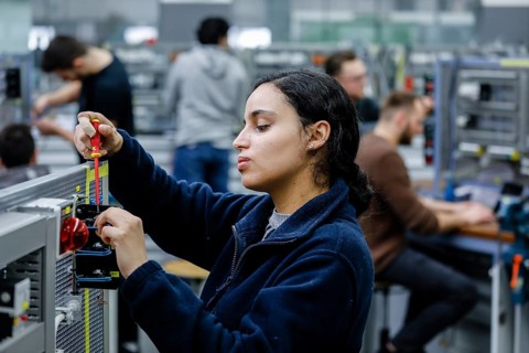 Remscheid, North Rhine-Westphalia, Germany - Trainee woman in electrical professions, an industrial