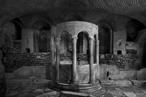 Interior view of the crypt, remains of the Roman baths, Church of Hagios Demetrios, also known as