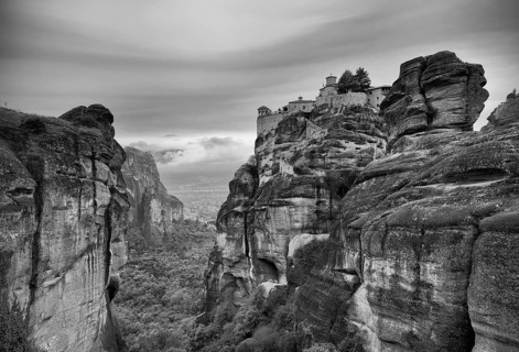 Monastery of Varlaam, Metéora Monasteries, Kalambaka, black and white, Trikala, Thessaly, Greece,