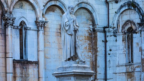 Piazza San Michele with the statue of the Italian politician Francesco Burlamacci, behind the