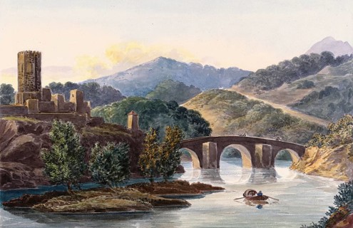 Bridge over the Ebro, in the north-east of Spain, digital reproduction of a painting by Charles