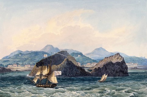 Harbour of Sao Miguel Island, Saint Michael, Azores, Portugal, digital reproduction of a painting