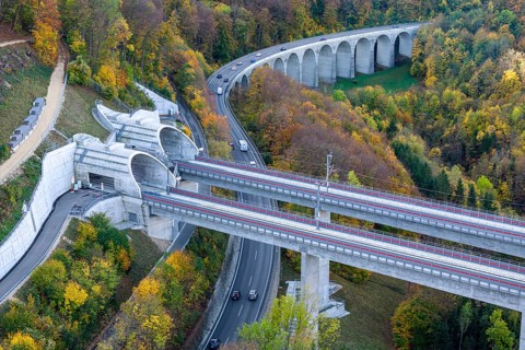 Filstal bridge on the Stuttgart to Ulm high-speed railway line. The bridge is the third highest