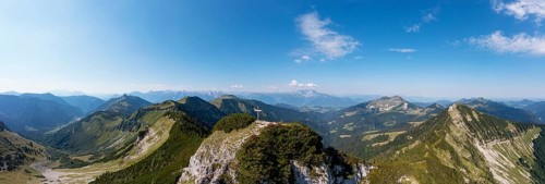 Drone shot, panorama shot, mountain landscape, Gruberhorn with Regenspitz, Osterhorngruppe,