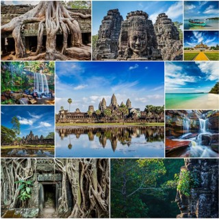 Collage of Cambodia travel images of tourist landmarks