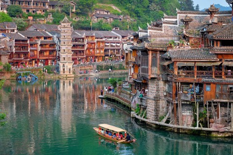 Chinese tourist attraction destination, Feng Huang Ancient Town (Phoenix Ancient Town) on Tuo Jiang