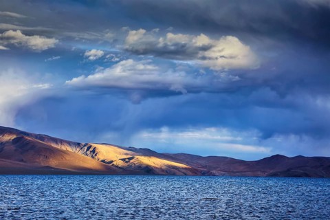 Lake Tso Moriri on sunset, Ladakh, India, Asia