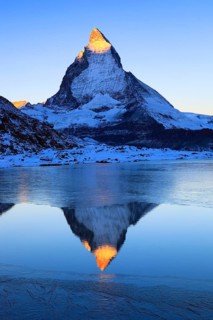 Matterhorn and mountain lake, Valais, Switzerland, Europe