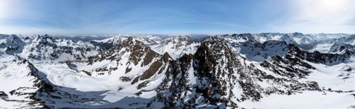 Alpine panorama, Sulzkogel, aerial view, peaks and mountains in winter, Sellraintal, Kühtai, Tyrol,
