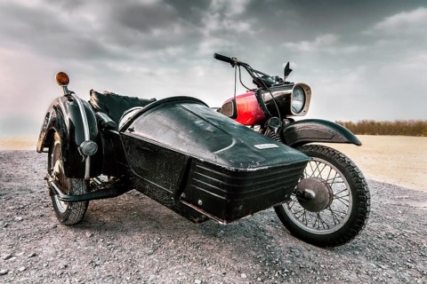 Motorbike with sidecar, classic car, VEB Motorradwerk Zschopau, MZ, Köterberghaus car park,