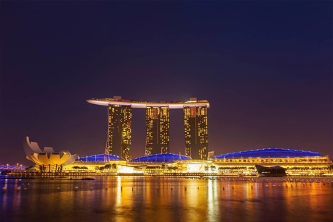 SINGAPORE, JANUARY 1, 2014, : The Marina Bay Sands complex in the night, Marina Bay Sands is an
