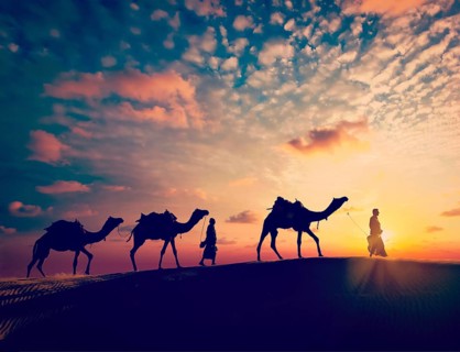 Vintage retro effect filtered hipster style image of Rajasthan travel background, two indian