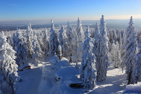 Winter landscape in the Fichtel Mountains, view from the Ochsenkopf, Bayreuth County, Upper