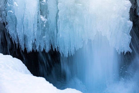 Frozen waterfall, Öxarafoss, Thingvellir National Park, Golden Circle, Sudurland, Iceland, Europe