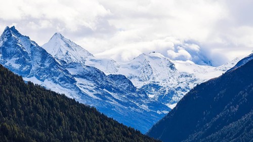 Snow-covered peaks of the mountains Le Besso, and Obergabelhorn, Val d'Anniviers, Valais Alps,