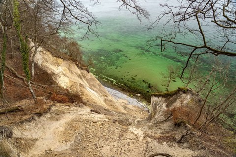 The famous chalk cliffs on the Baltic Sea coast in Jasmund National Park, Ruegen Island,