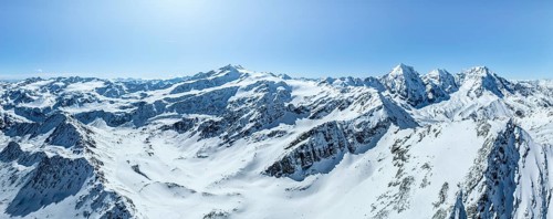 Aerial view, snow-covered mountain landscape, view of Cevedale, Ortler, Monte Zebrù, Königsspitze