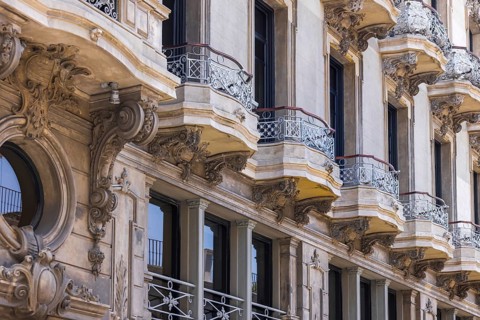 Uruguay, Montevideo streets and architecture in historic city center famous tourist attraction,