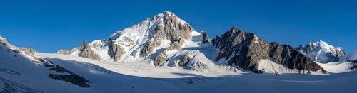 High alpine mountain landscape, summit of the Aiguille de Chardonnet and Glacier du Tour, glaciers