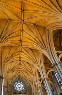 Vaulted roof ceiling inside Bristol cathedral church, Bristol, England, UK