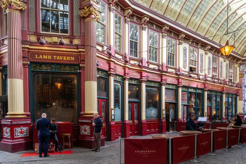 Historic covered shopping arcade Leadenhall Market, City of London, London, England, UK architect