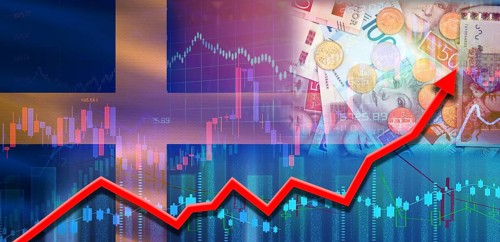 Sweden financial growth on market graph. Sweden economic growth on financial graph