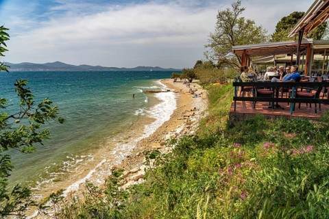 Restaurant on Kolovare beach in Zadar, Croatia, Europe