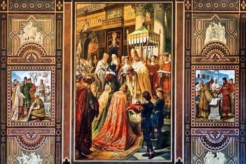 Left Foundation of the Villa regalis in Goslar in 1017 by Henry II, centre Coronation of Henry II