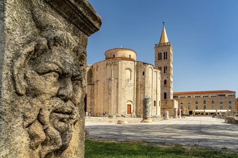 The Church of St Donatus, remains of the Roman forum and the bell tower of Zadar Cathedral,