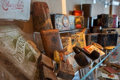 Personal belongings like cigarettes of British and German WW1 soldiers in the Memorial Museum