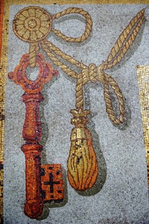 Mosaic of with key of Saint Peter key mosaic in dome of St Peter's Basilica, Vatican City, Vatican,