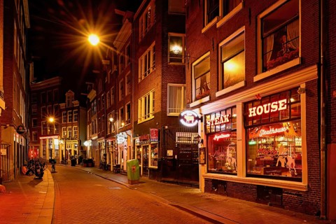 Zeedijk popular street with many restaurants, historic city centre, near red light district,