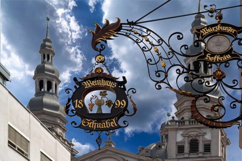 Wrought iron nose plate from the Schnabel wine house, Würzburg, Lower Franconia, Bavaria, Germany,