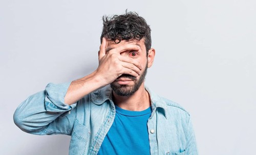 Person with irritated eyes. People with eye pain on isolated background, Person with conjunctivitis