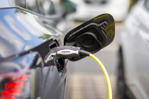 Electric cars at charging stations, Dresden, Saxony, Germany, Europe