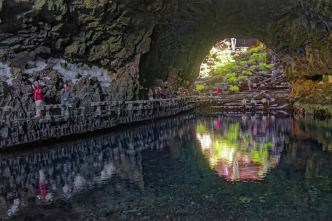 Lava tunnel, Jameos del Agua art and cultural site, designed by artist César Manrique, Lanzarote,