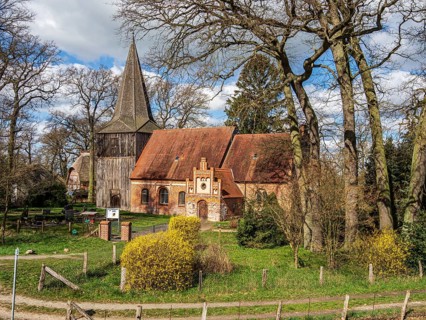 Early spring at the church of Modlich, located a the Elbe cycle route between Domitz and Lenzen,