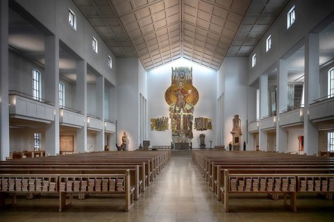 Interior view of choir, altar, Cathedral Church of St Eberhard, Eberhardskirche, Stuttgart,