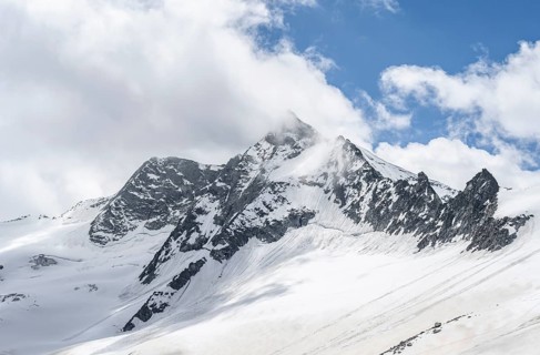 Mountain landscape of rock and ice, glaciated mountain peak Großer Möseler, glacier Waxeggkees,